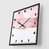 Horloge Carrée Agencement rose et élégant au ruban d'or (Angle)