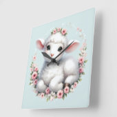 Horloge Carrée Agneau mignon avec la couronne florale (Angle)