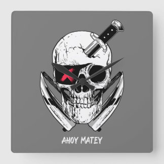 Horloge Carrée Ahoy Matey Pirate cadran cadenas