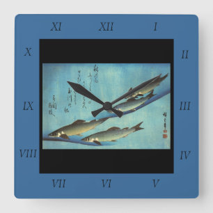 Horloge Carrée Ai (truite) - Photos japonaises couleur Hiroshige
