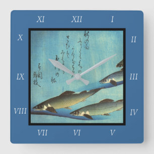 Horloge Carrée Ai (truite) - Photos japonaises couleur Hiroshige
