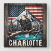 Horloge Carrée Aigle à tête blanche perché sur une branche avec d (Recto)