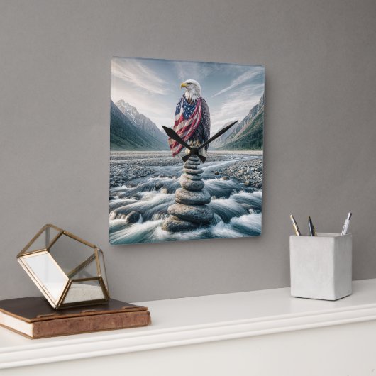 Horloge Carrée Aigle Bald Avec Drapeau Américain Au Caire (Bureau)