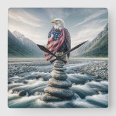 Horloge Carrée Aigle Bald Avec Drapeau Américain Au Caire (Recto)