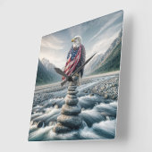 Horloge Carrée Aigle Bald Avec Drapeau Américain Au Caire (Angle)