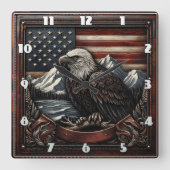 Horloge Carrée Aigle Bald Conçu Contre Le Motif Drapeau Américain (Recto)