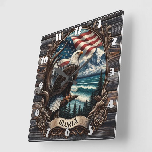 Horloge Carrée Aigle Bald Contre Vue Pittoresque (Angle)