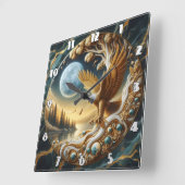 Horloge Carrée Aigle D'Or Perché Près De La Tranquille Riverbank (Angle)