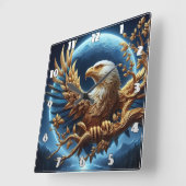 Horloge Carrée Aigle d'or perché sur la branche de Dusk (Angle)