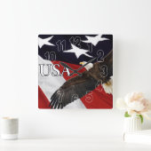 Horloge Carrée Aigle et drapeau américain (Maison)