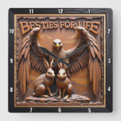 Horloge Carrée Aigle Lapin Texturé Forêt (Recto)