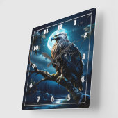 Horloge Carrée Aigle Majestueux Perché Sous Ciel Lune (Angle)