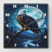 Horloge Carrée Aigle Majestueux Perché Sous Ciel Lune (Recto)