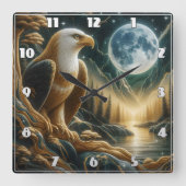 Horloge Carrée Aigle majestueux perché sur la rivière Moonlit (Recto)
