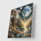 Horloge Carrée Aigle majestueux perché sur la rivière Moonlit (Angle)