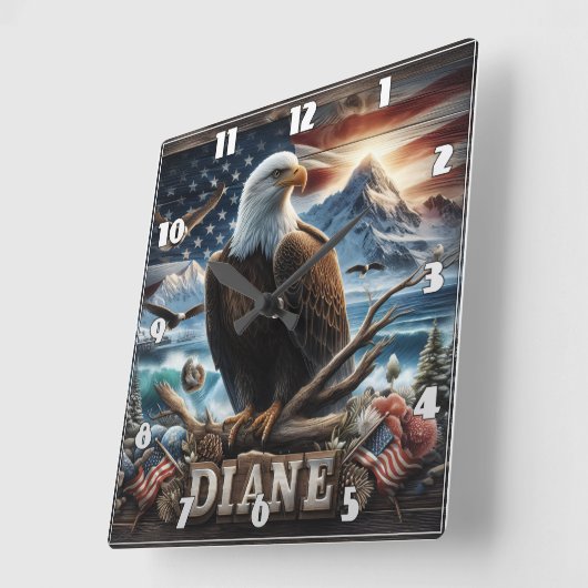 Horloge Carrée Aigle majestueux perché sur une branche avec drape (Angle)