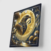 Horloge Carrée Aigle Perché Au Feu De Lune D'Or (Angle)