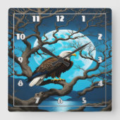 Horloge Carrée Aigle perché sur la branche sous ciel clair de lun (Recto)