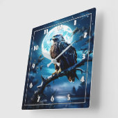 Horloge Carrée Aigle perché sur la branche sous le clair de lune (Angle)