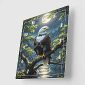 Horloge Carrée Aigle perché sur la branche sous plein clair de lu (Angle)