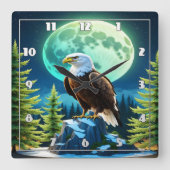Horloge Carrée Aigle perché sur rocher sous Pleine lune (Recto)