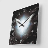 Horloge Carrée Ailes d'anges brillantes (Angle)