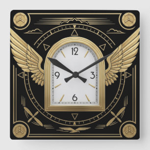 Horloge Carrée Ailes dorées Art Déco