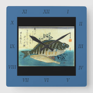 Horloge Carrée Ainame & Shima-hata - Poisson japonais Hiroshige