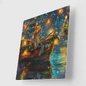 Horloge Carrée Airedale Noël Festival Voyage (Angle)