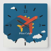 Horloge Carrée Airplane Above Clouds Personalized Gift for Boys (Recto)