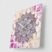 Horloge Carrée Airy Mandala Happy Pink Purple Yellow Blue & Gold (Angle)