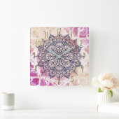 Horloge Carrée Airy Mandala Happy Pink Purple Yellow Blue & Gold (Maison)