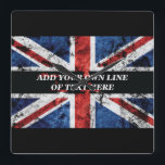 Horloge Carrée Ajouter votre texte sur le drapeau anglais Jeu d'o<br><div class="desc">Ajouter votre texte sur le drapeau anglais</div>