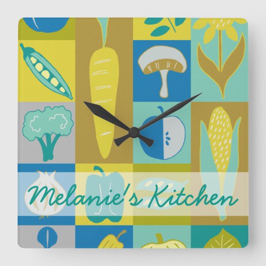 Horloge Carrée Ajoutez vos blocs | végétariens nommés II (Recto)