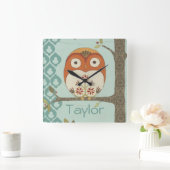 Horloge Carrée Ajoutez votre nom | Forêt Whimsy I (Maison)