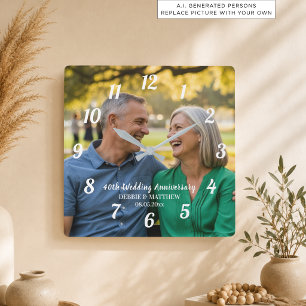 Horloge Carrée Ajoutez votre propre photo de couple 40e anniversa