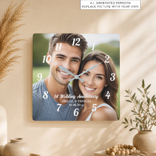 Horloge Carrée Ajoutez votre propre photo de couple pour le 1er a