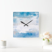 Horloge Carrée 'Ajuster' Art Abstrait bleu et gris (Maison)