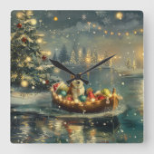 Horloge Carrée Akita Christmas Festive Voyage (Recto)
