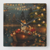 Horloge Carrée Akita Christmas Festive Voyage (Recto)