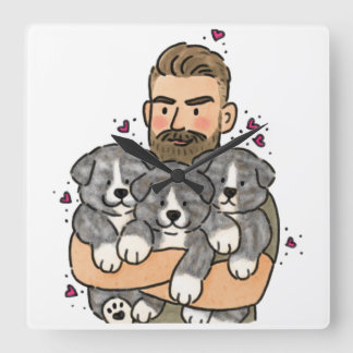 Horloge Carrée Akita Inu Japonais Bringé