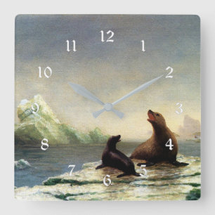 Horloge Carrée Albert Bierstadt peinture, Phoques