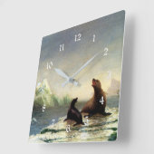 Horloge Carrée Albert Bierstadt peinture, Phoques (Angle)