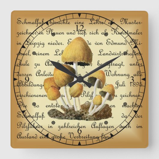 Horloge Carrée Albin Schmalfuß ~ Glimmertintling-1~ Champignons ~ (Recto)