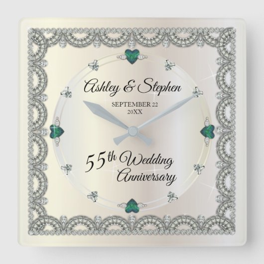 Horloge Carrée Alexandrite | 55e anniversaire du Mariage Diamonds (Recto)
