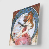 Horloge Carrée Alfons Mucha : Muse de la peinture (Angle)
