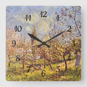 Horloge Carrée Alfred Sisley Orchard au printemps