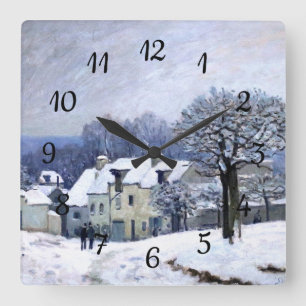 Horloge Carrée Alfred Sisley Place du Chenil à Marly, neige