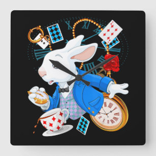 Horloge Carrée Alice au pays des merveilles - Lapin Blanc