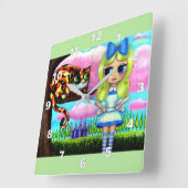 Horloge Carrée Alice au pays des merveilles Poupée Cheshire Chat (Angle)